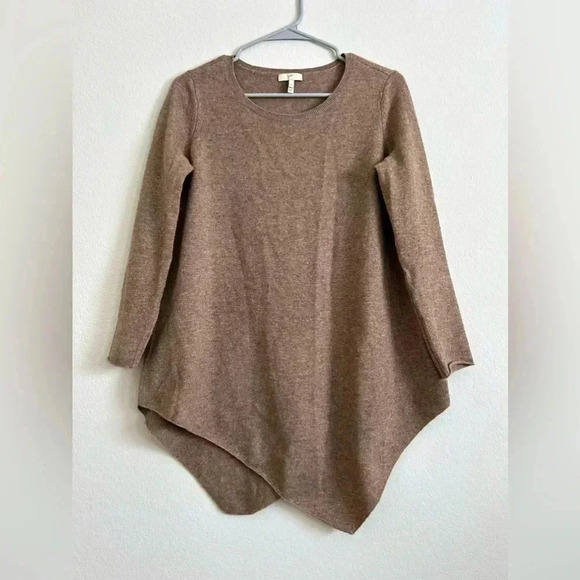 Joie Wool Cashmere Tunic Sweater Womens Medium Brown Long Sleeve Asymmetrical - Picture 1 of 7